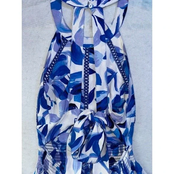 Abel The Label Floral Halter Maxi Dress Size L Pink White Rayon Open Back Summer - Picture 5 of 8